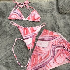 COPY - Pink pattern two piece bathing suit and cover up
